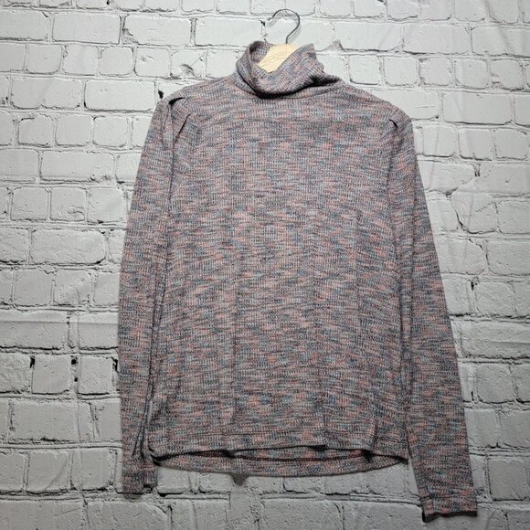 Loft Knitted Multicolor Turtleneck LongSleeve Top Scrunch Shoulder Size M - Picture 1 of 14